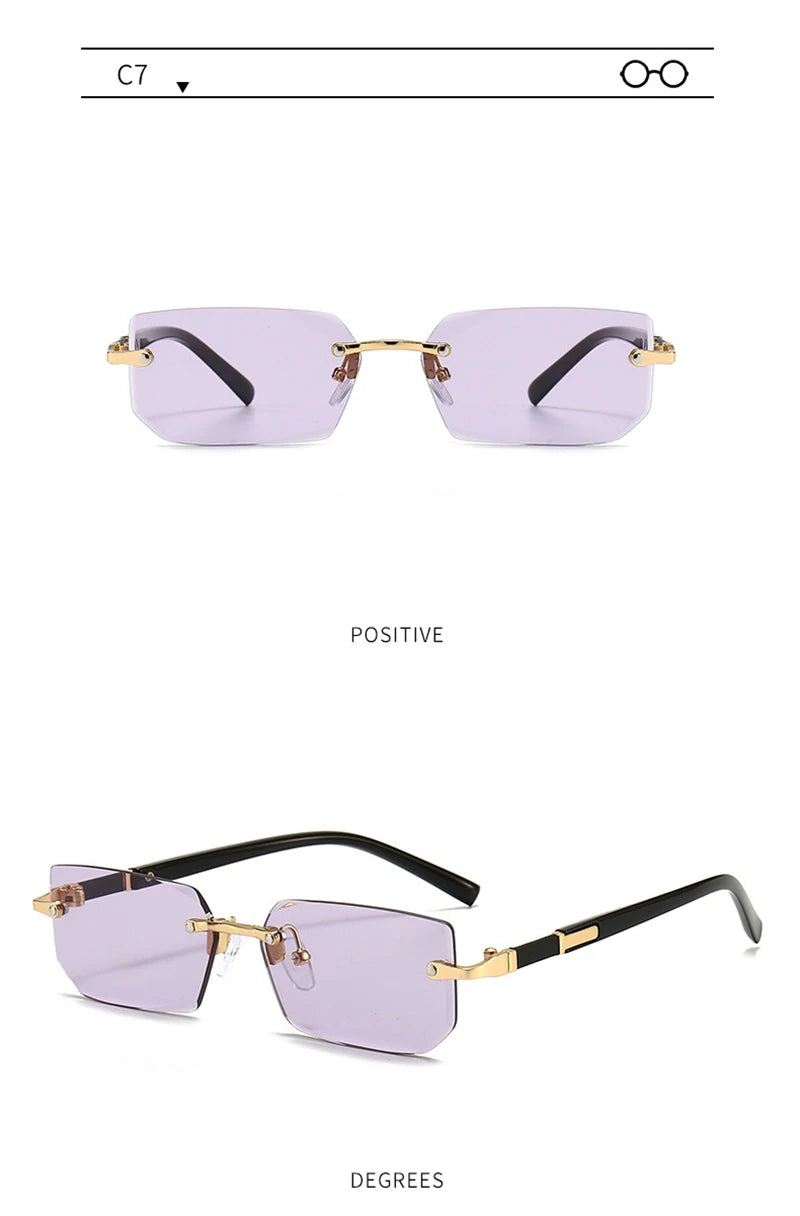 Fashion Rimless Sunglasses – Classic Small Square Frameless Shades for Men & Women, Summer Travel Eyewear