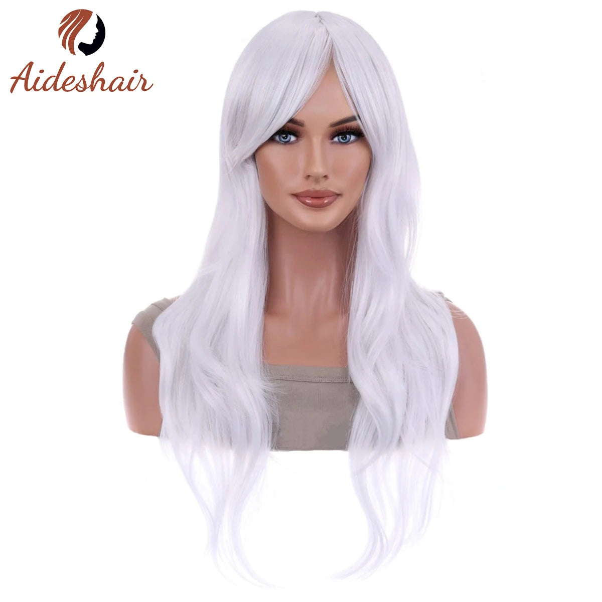 Aideshair 28" Long Wavy Curly Synthetic Wig – Heat Resistant Cosplay Wig for Women with Free Wig Cap