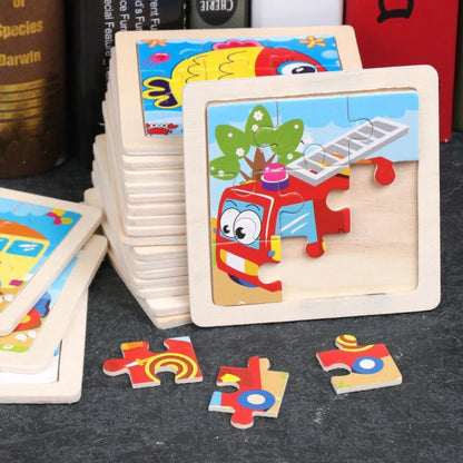 11cm Kids Wooden Jigsaw Puzzle – Cartoon Animal & Vehicle Montessori Educational Toys