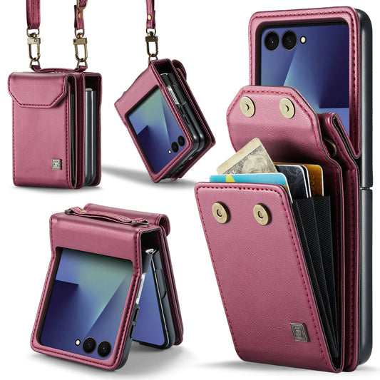 Premium Leather Wallet Case - Card Holder Crossbody Cover for Samsung Galaxy Z Flip Series