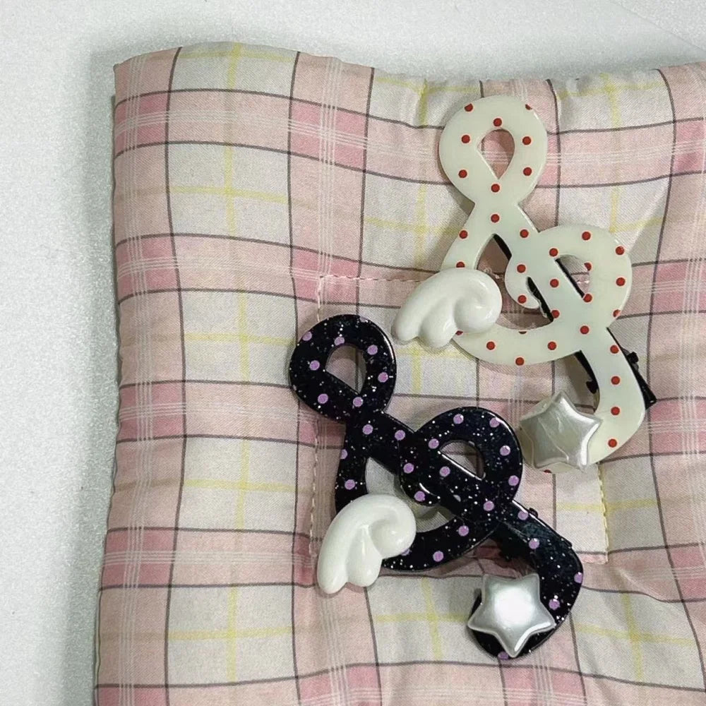 Kawaii Y2K Hair Clips Set – Musical Note, Resin Wings & Star Hair Accessories for Girls