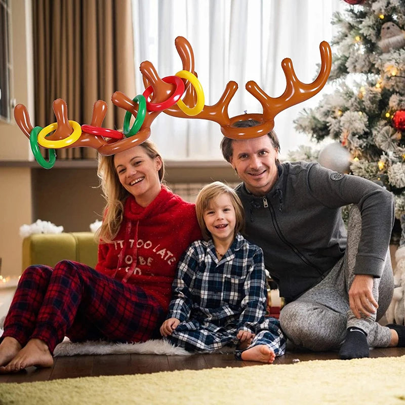 1/3/5PCS Inflatable Reindeer Antler Hat Ring Toss Game – Kids Christmas & New Year Party Decor