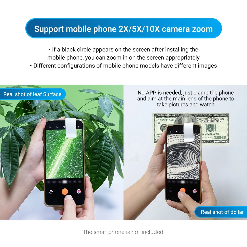 100X/200X Microscope Phone Lens with Clip – Magnifier for Plants, Insects, Hair, Skin, Jewelry & Jade Inspection