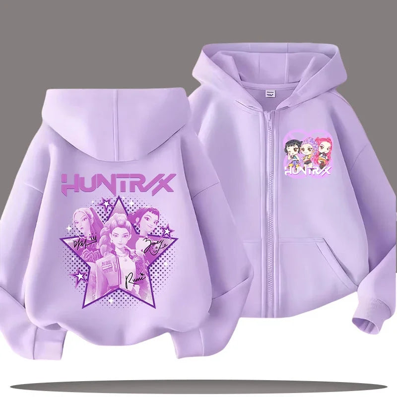 Funny Kpop Demon Hunters Zip-Up Sweatshirt – Kids Hoodie for Girls & Boys, Casual Zipper Hoody Top