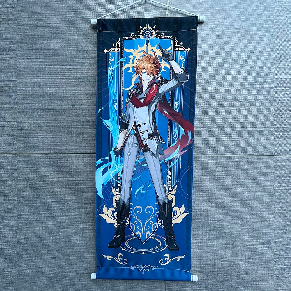 Hot Game Impact Scroll Canvas – Cartoon Heroes Wall Hanging Poster for Cosplay, Halloween, Xmas Decor & Gifts