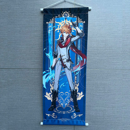 Hot Game Impact Scroll Canvas – Cartoon Heroes Wall Hanging Poster for Cosplay, Halloween, Xmas Decor & Gifts