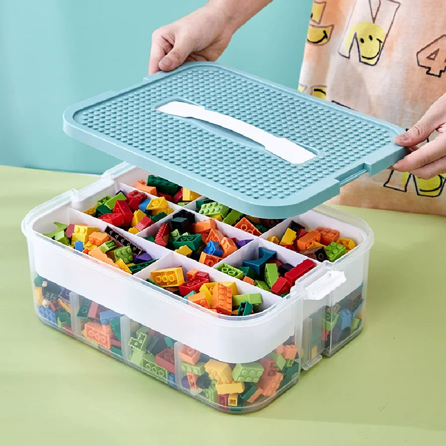 Stackable Kids Storage Box – Building Blocks Organizer with Handle, Adjustable Toy & Sundries Container for Children