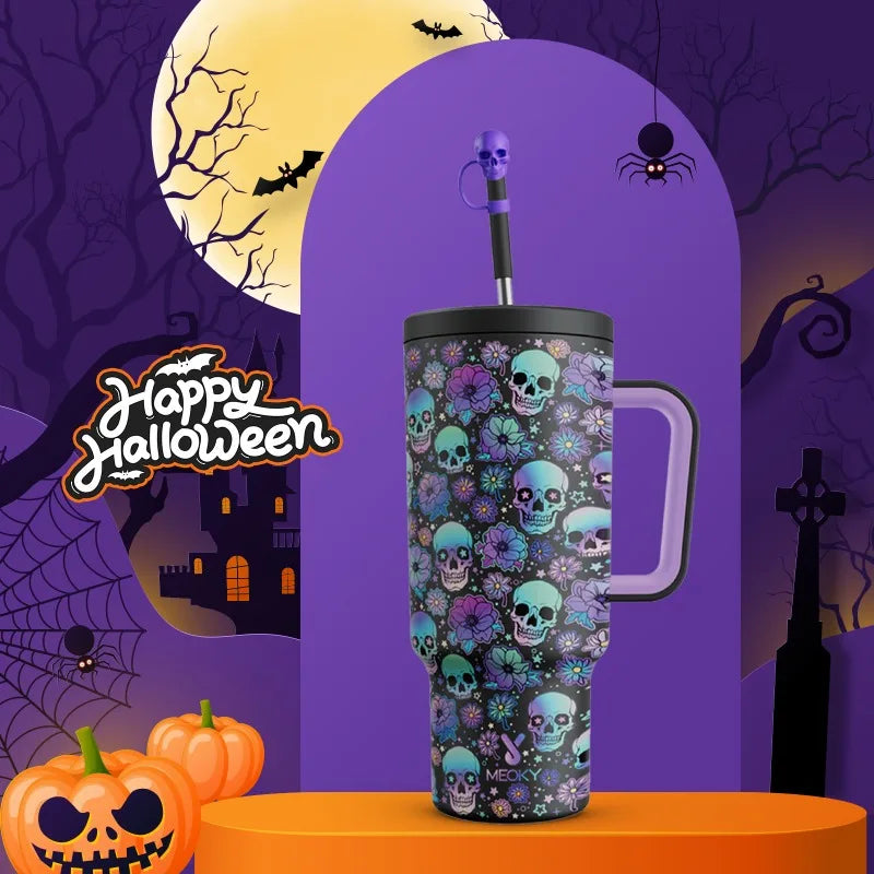 Meoky 40oz Halloween Tumbler with Straw – Insulated Stainless Steel Coffee Cup, Leak-Proof, Non-Slip, Portable Vacuum Car Mug