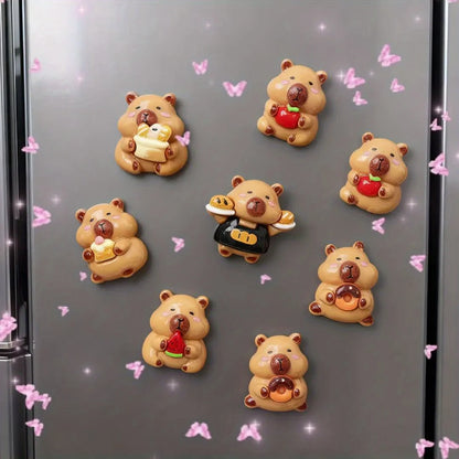 6-Piece Gourmet Capybara Resin Refrigerator Magnets - Cute Food-Themed Fridge and Message Board Decorations for Home and Office