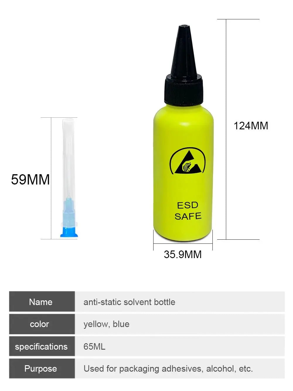 65ML Anti-Static Solvent Dispensing Bottle – Leak-Proof Alcohol Rosin Water Bottle with Needle for Mobile Phone Repair