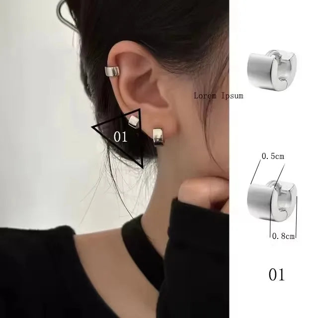 PANJBJ925 Sterling Silver Hoop Earrings - Frosted Geometric Design Fashion Jewelry Gift for Women