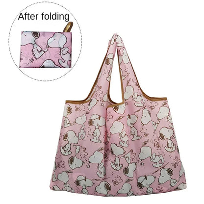 Snoopy Foldable Shopping Bag – Large Waterproof Nylon Tote, Reusable Portable Shoulder Bag for Women