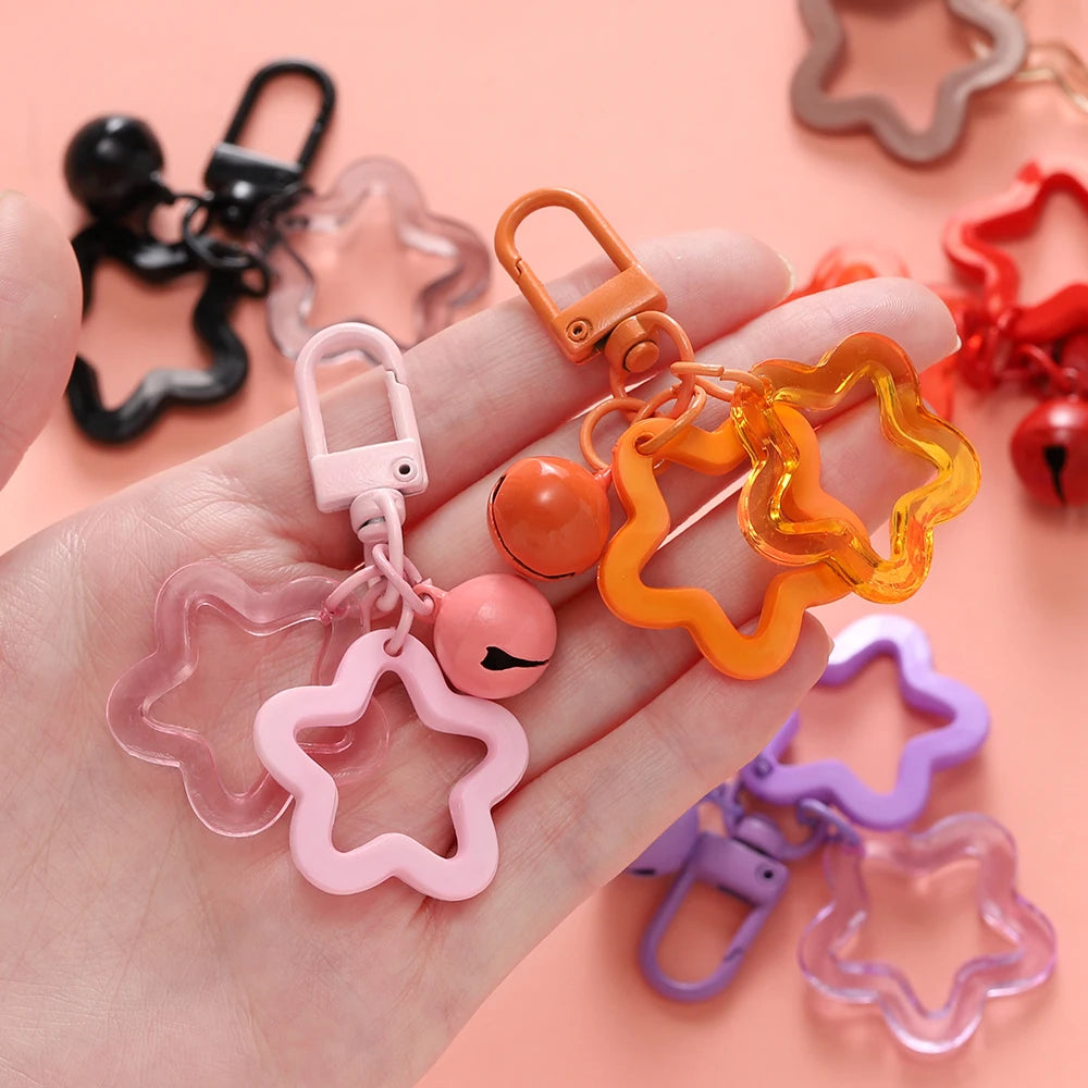 Hollow Star Bell Charm Keychain - Colorful Acrylic Bead Pendant for Bags, Lanyards & Jewelry Making Accessories