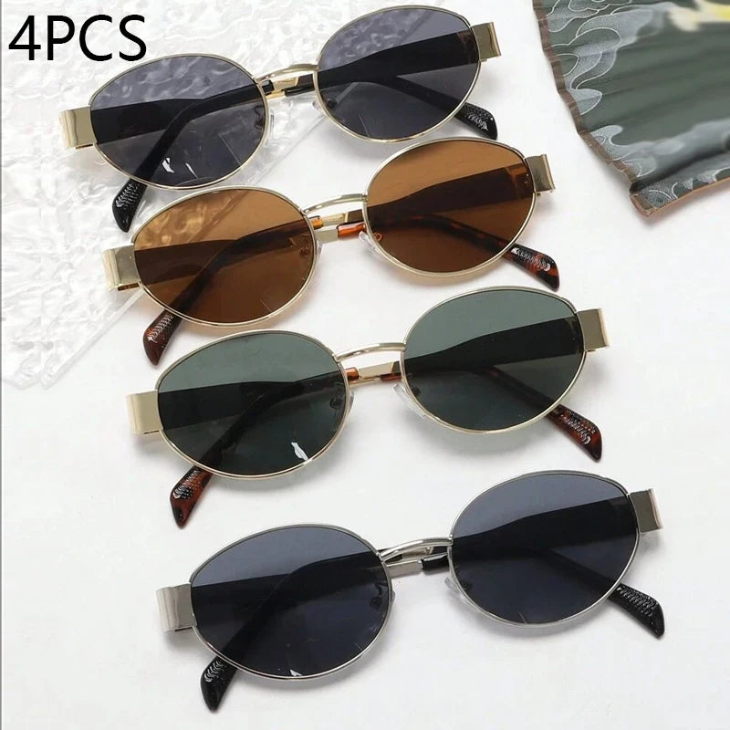 4PCS Oval Metal Fashion Sunglasses - Small Round Personality Beach Eyewear Accessories for Women