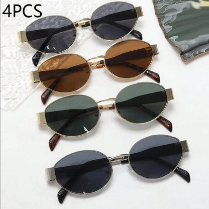 4PCS Oval Metal Fashion Sunglasses - Small Round Personality Beach Eyewear Accessories for Women