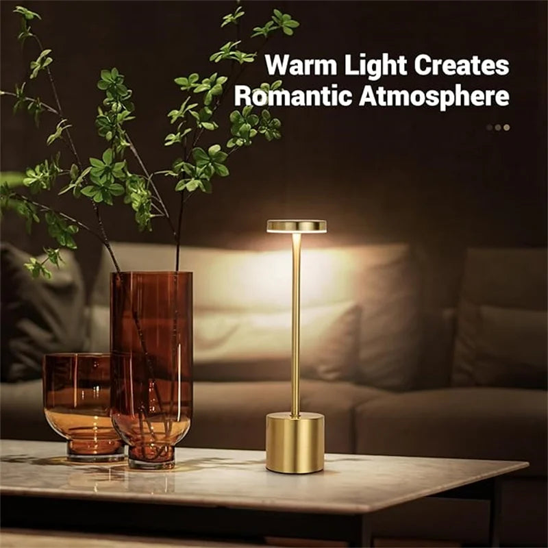 Classic USB Rechargeable Table Lamp – Stepless Dimming Touch Desk Lamp with 3 Colors for Bedside, Hotel & Bar Decoration
