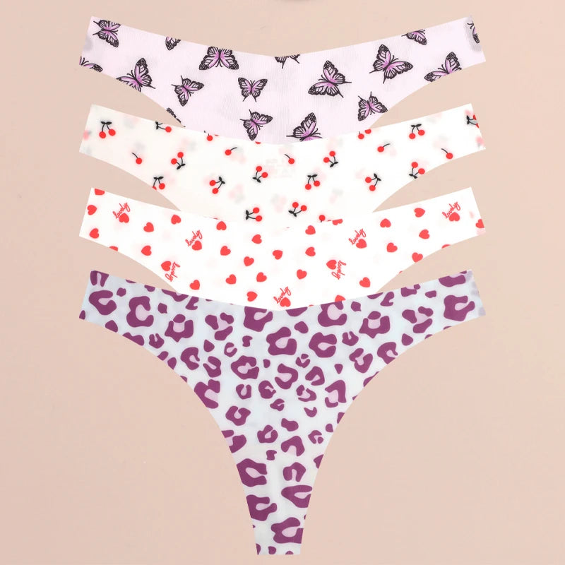 FINETOO 4Pcs Women’s Seamless Thong Underwear - Ultra Soft Leopard Print G-String Lingerie with Stretch Comfort Fit