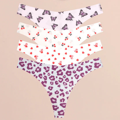FINETOO 4Pcs Women’s Seamless Thong Underwear - Ultra Soft Leopard Print G-String Lingerie with Stretch Comfort Fit
