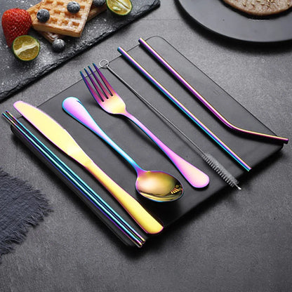 8PCS Portable Tableware Set — Travel Picnic Cutlery with Chopsticks, Fork, Spoon & Knife in Carry Case