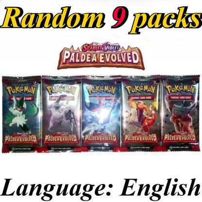 9 Pack Pokémon Trading Cards Set - English Booster Packs with Bright Stars, Prismatic Evolutions and Paldean Fates Gift Collection