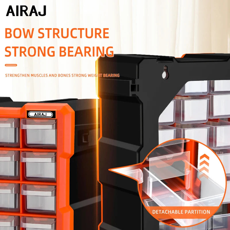 AIRAJ Multi-Drawer Parts Storage Box – 18/39/60 Transparent Plastic Organizers, Spliceable 15-Inch Home Storage
