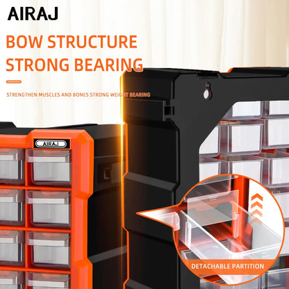 AIRAJ Multi-Drawer Parts Storage Box – 18/39/60 Transparent Plastic Organizers, Spliceable 15-Inch Home Storage