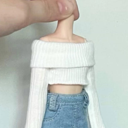 Handmade Blythe Doll Clothes – Off-Shoulder Sweater & Split Denim Long Skirt Mini Dress for 1/6 OB24 Dolls