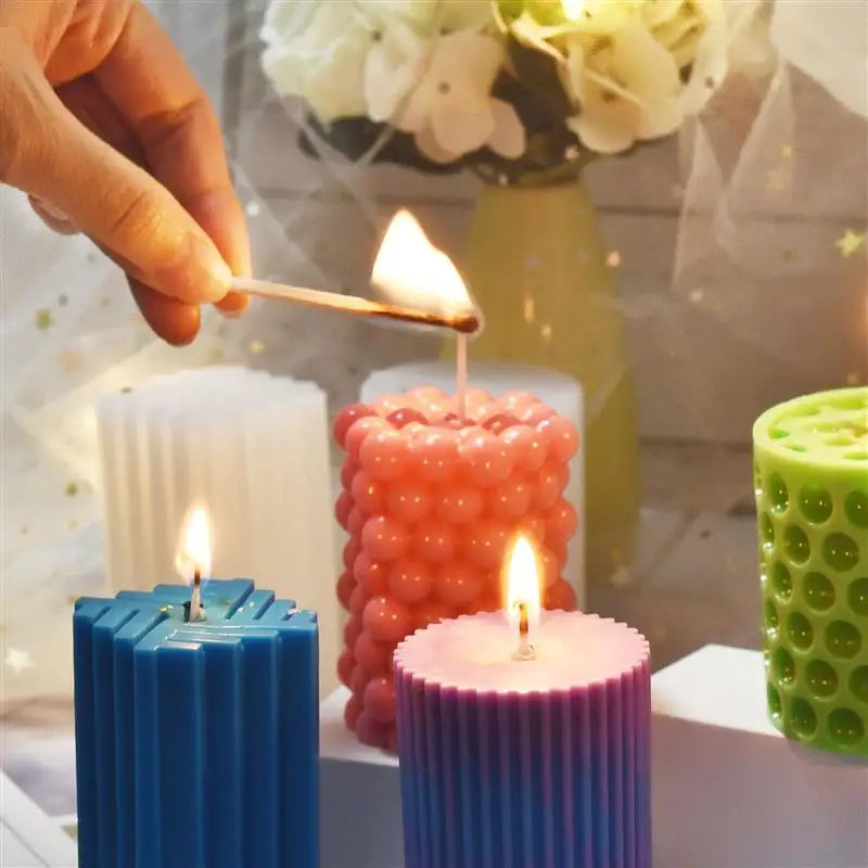 Classical Striped Roman Cylindrical Silicone Candle Mold | DIY Candle Making Holder | Handmade Design Shape