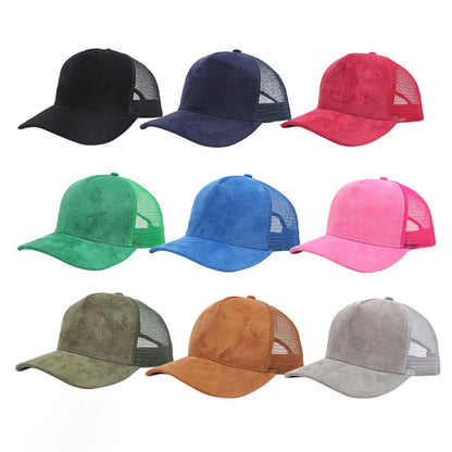 5 Panel Suede Trucker Hat - Solid Color Mesh Baseball Cap for Men & Women