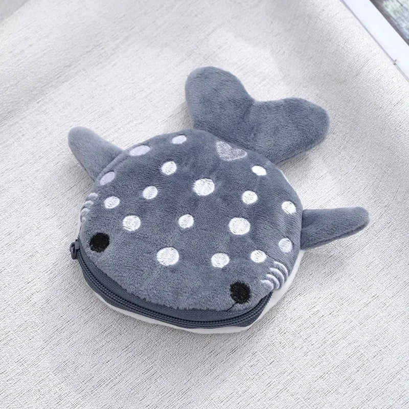 New Cartoon Shark Plush Coin Purse - Cute Zipper Bag with Pendant, Ideal for Data Cables and Small Items