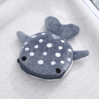 New Cartoon Shark Plush Coin Purse - Cute Zipper Bag with Pendant, Ideal for Data Cables and Small Items