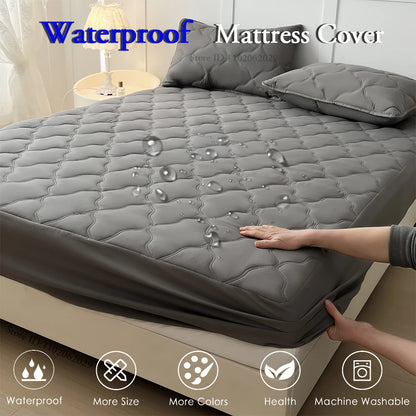 Waterproof Mattress Protector – Fitted Bed Cover for Single, Double, Queen & King Size Beds, Gray & White