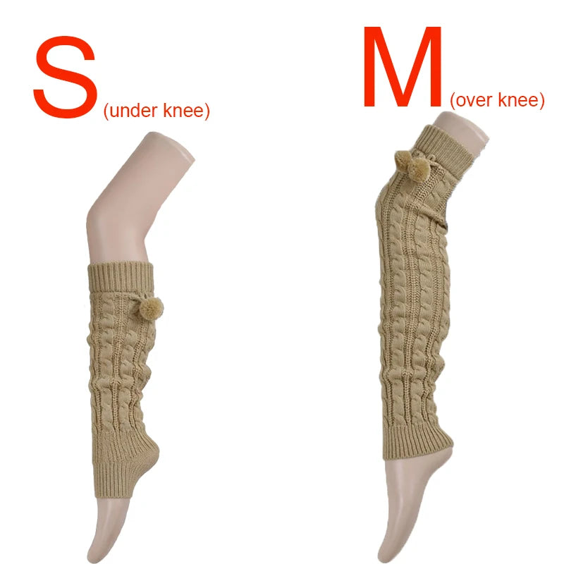 Women’s Winter Knitted Leg Warmers - Cozy Crochet Boot Socks with Hairball Fashion Style