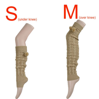 Women’s Winter Knitted Leg Warmers - Cozy Crochet Boot Socks with Hairball Fashion Style