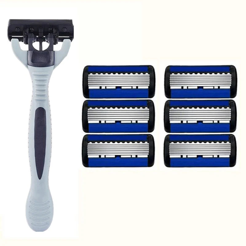 Men’s 6-Layer Stainless Steel Shaver – Classic Detachable & Reusable Razor Blade
