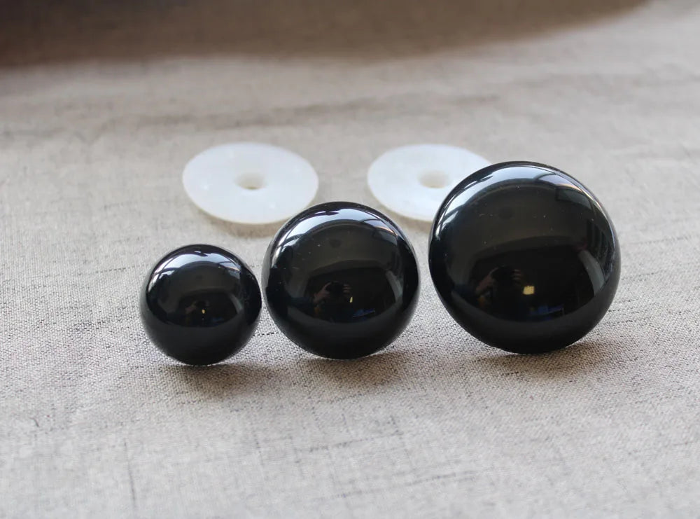 20pcs Black Round Safety Toy Eyes - 4mm to 50mm Craft Eyes with Back Washers