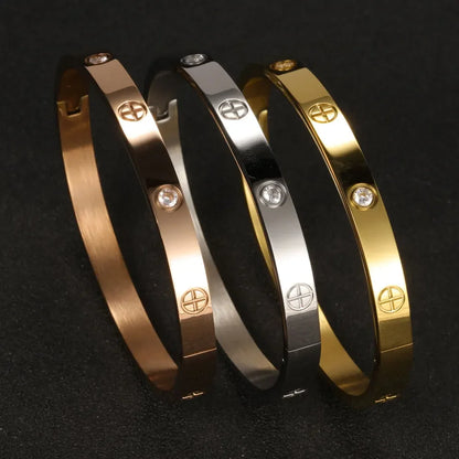 Stainless Steel Cuff Bracelet — Crystal Charm Bangle for Women, Fashion Jewelry