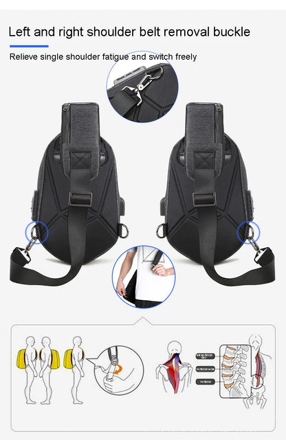 Running Chest Bag for Men - USB Charging Fashion Sling Pack, Crossbody Motor Cycling Backpack for College Students, Unisex