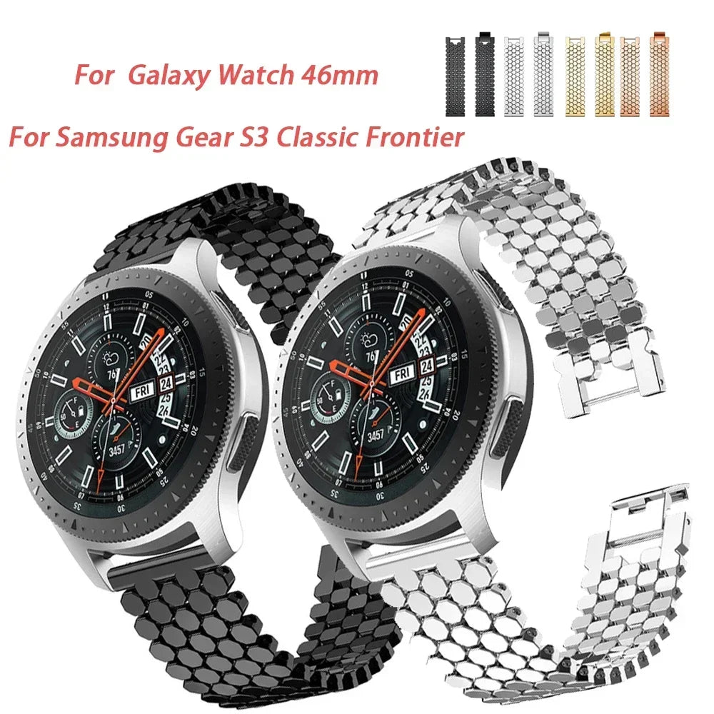 22mm/20mm Stainless Steel Strap for Samsung Galaxy Watch 3, Gear S3, Active 2 & Huawei/Amazfit Watch Bracelet