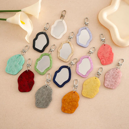 Mini Resin Makeup Mirror Keychain - Irregular Portable Touch-Up Mirror Bag Charm for Purses & Backpacks