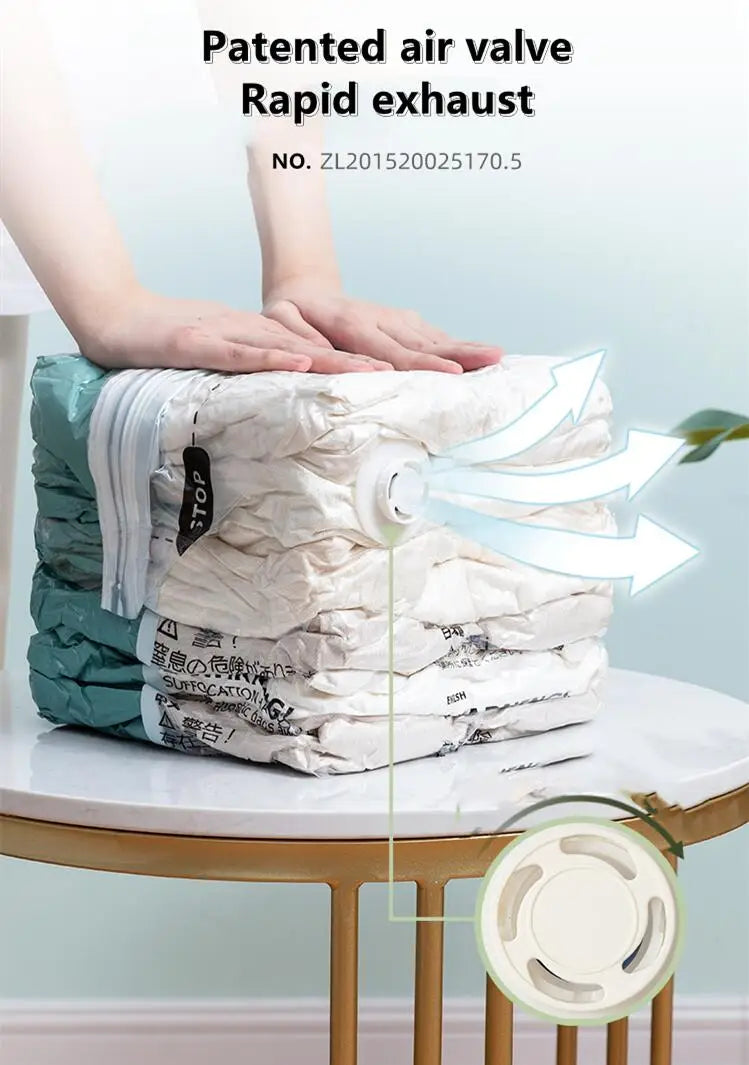 No-Pump Vacuum Storage Bags – Large Plastic Compression Bags for Clothes, Blankets & Travel Accessories