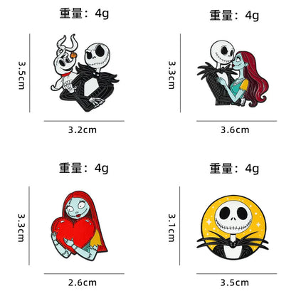 4-Piece Gothic Skull Enamel Pin Set – Halloween Horror Brooches for Backpacks, Jackets, and Christmas Costumes