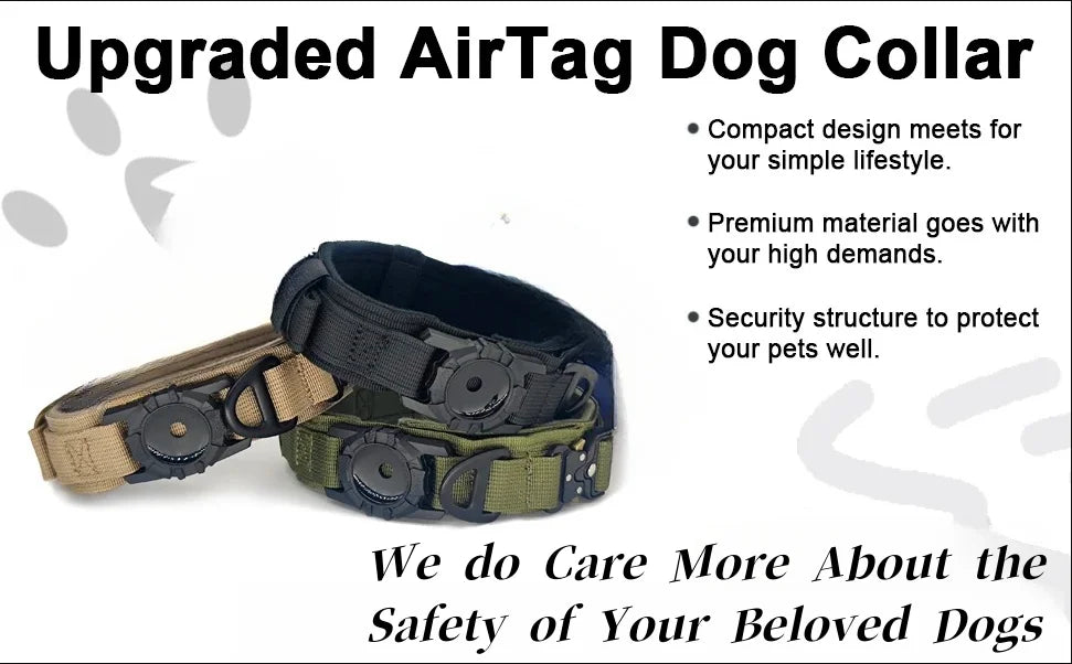 AirTag Tactical Dog Collar with Holder & Handle – Adjustable Military GPS Collar for Medium & Large Dogs