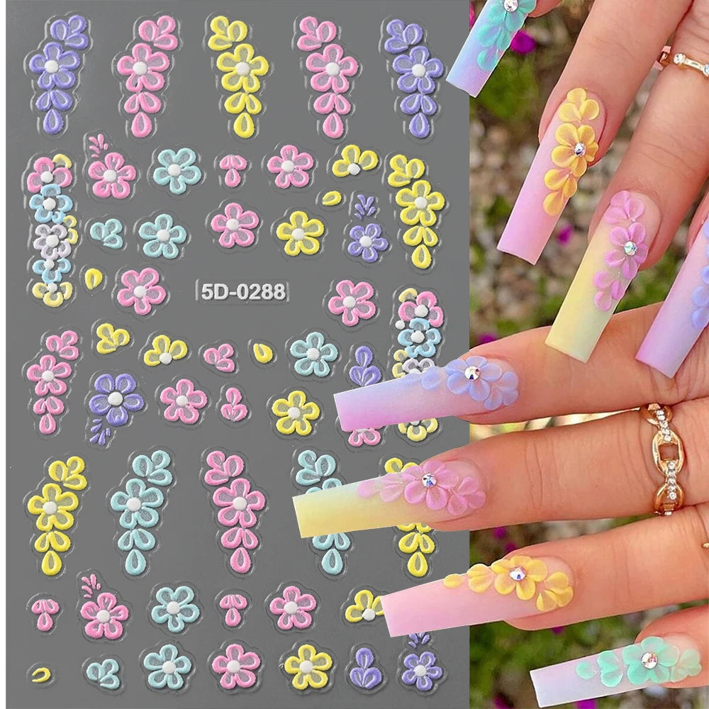 5D Macaron Nail Stickers - Embossed Flower, Fruit, Bear & Rabbit Charms for Summer DIY Manicure Decoration