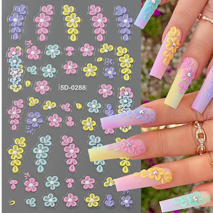 5D Macaron Nail Stickers - Embossed Flower, Fruit, Bear & Rabbit Charms for Summer DIY Manicure Decoration