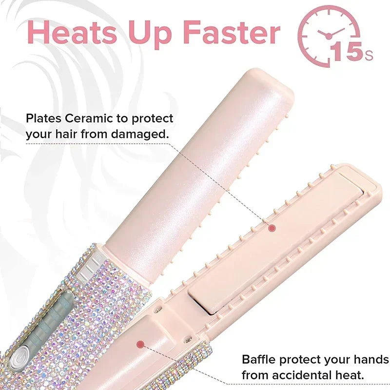 2-in-1 Wireless Hair Straightener & Curler – USB Rechargeable Diamond Design Styling Brush for Travel & Home