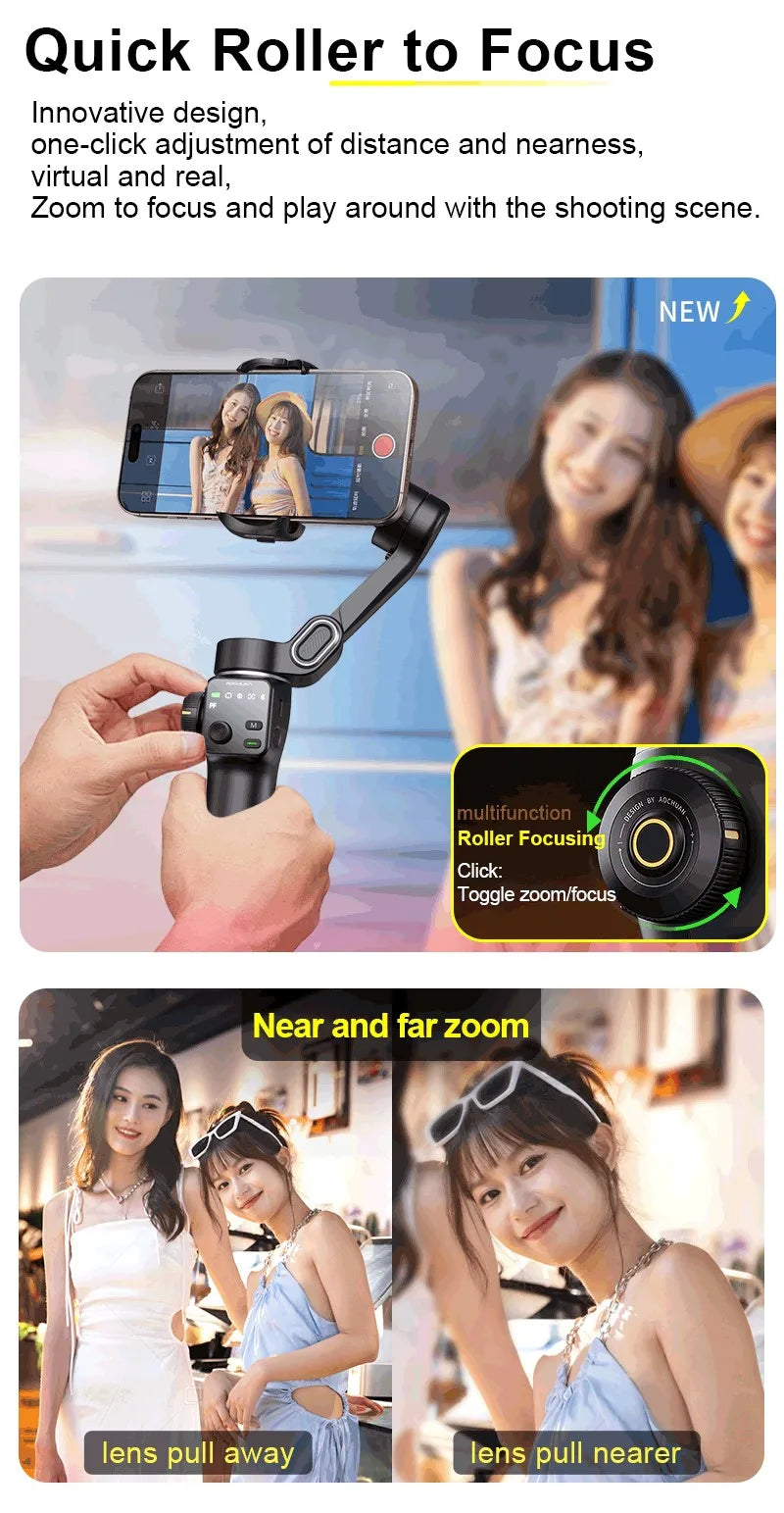 AOCHUAN Smart V8 3-Axis Handheld Gimbal – Phone Stabilizer with Extension Rod, Tripod & Face Tracking for iPhone, Android, TikTok & Vlog