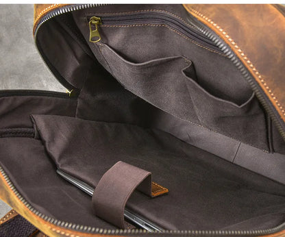 Vintage Crazy Horse Leather Backpack for Men — 17" Laptop Travel Rucksack Cowhide Hiking Bag M815