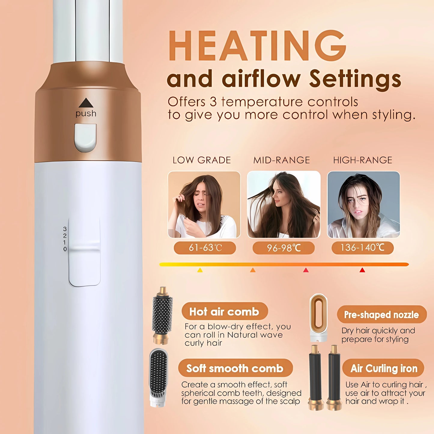 5 in 1 Low Noise Hair Styler – Professional Curling, Straightening & Drying Hot Air Brushes | 1000W