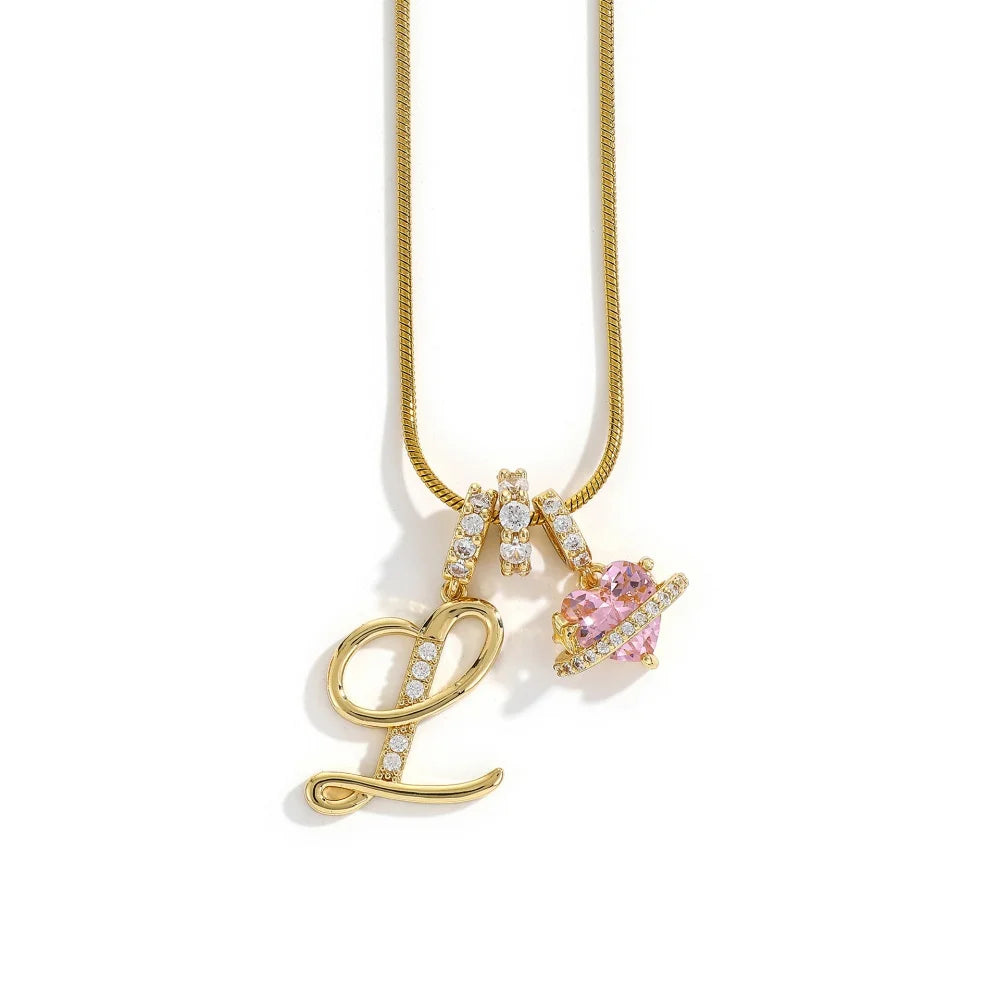 Gold Zircon Flower Letter Necklace - A-Z Alphabet Pendant Jewelry Gift for Women